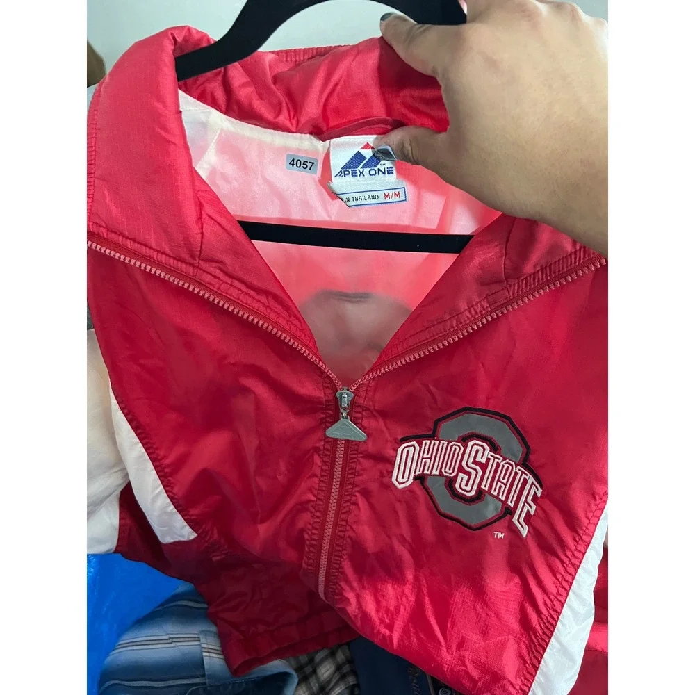 Vintage Apex One Ohio State Buckeyes Windbreaker Jacket Red Grey Mens Medium
